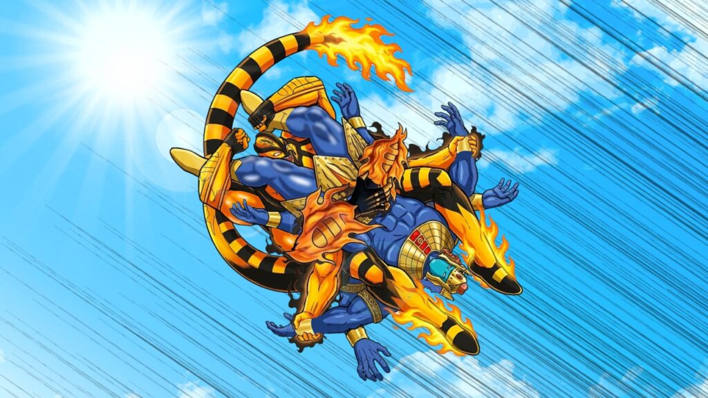 サラマンダーが再び『サラマンダー ジェニュインテラー』を仕掛ける524話のシーンを描いたイラスト。同じ技を二度使う危うさを示す構図