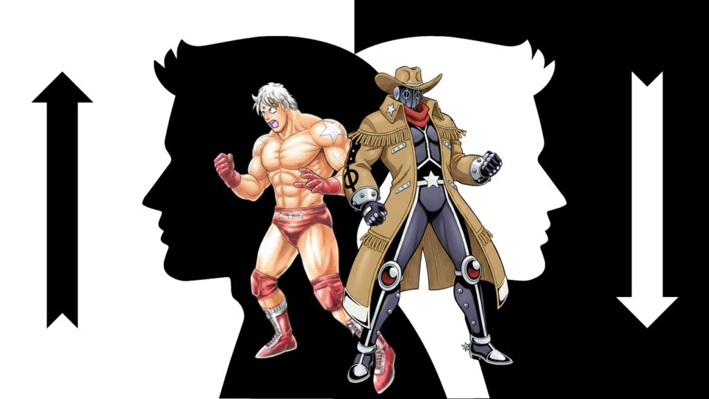 ペシミマンとテリーマンの“魂の相関”をシルエット構造で描いたイラスト。新説ペシミズムの視覚的補強