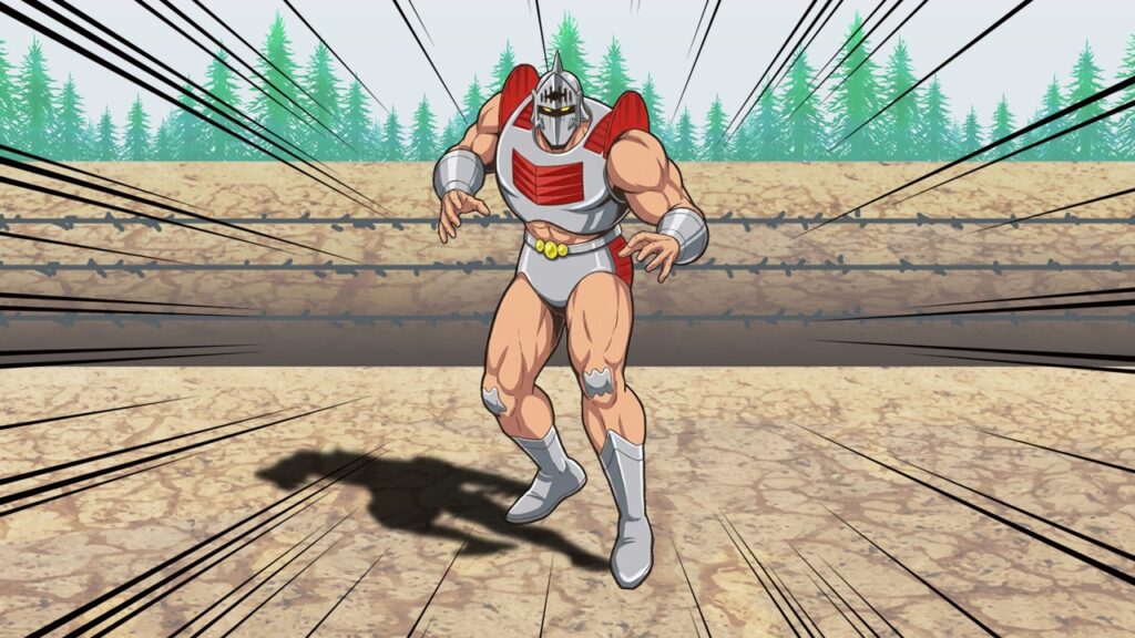 ロビンマスクとペシミマンとの闘いを“死をも厭わぬ闘い”と評価し、闘う理由がロジックから第六感にシフトしたことを表すイラスト