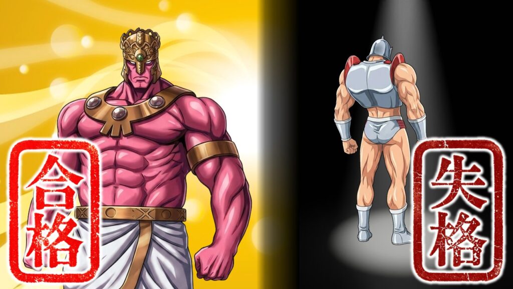 ザ・マンが“合格”、ロビンマスクが“失格”と対比される師匠の明暗を描いたイラスト。530話の“師匠失格”テーマを象徴