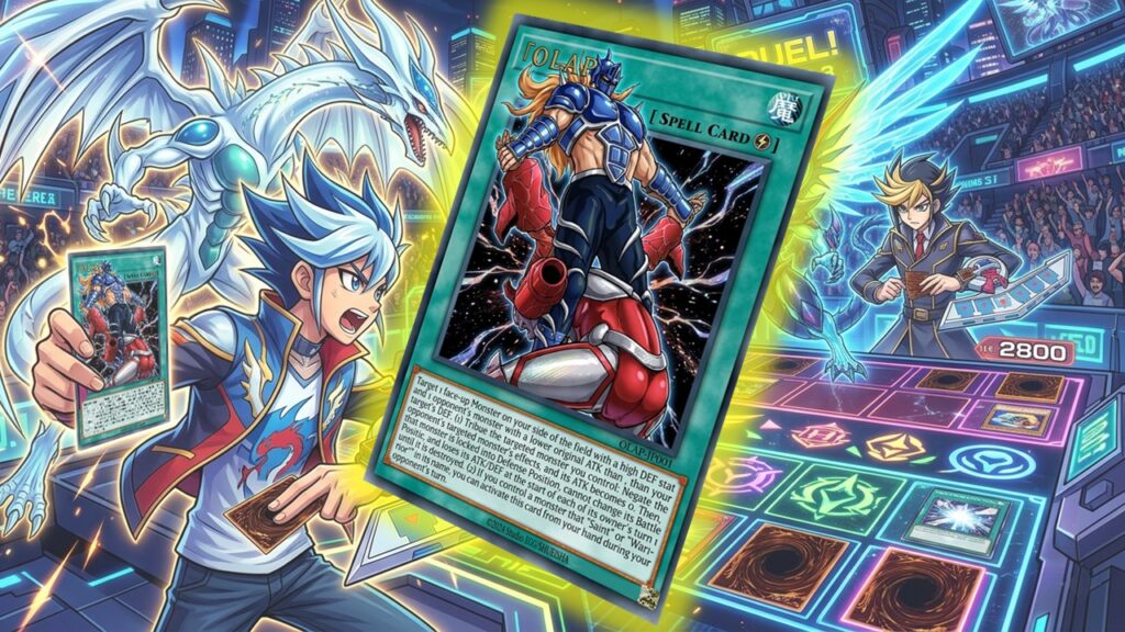 OLAPを“青眼の白龍”のような切り札カードに見立て、設定消滅の危機を示すパロディイラスト